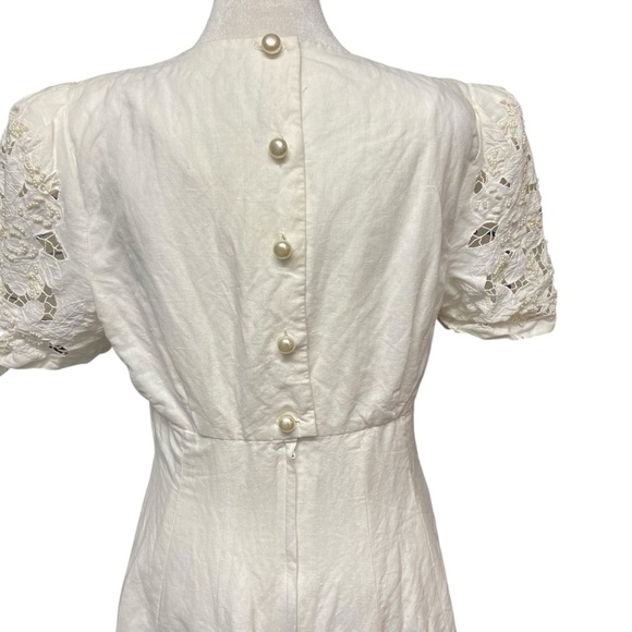 Vintage Sarah Elizabeth Dress Size 10 Pearl Beading Lace Linen Blend Bridal - Picture 5 of 13